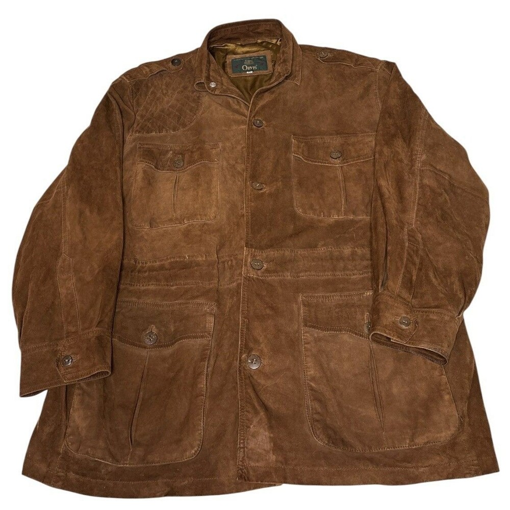 VTG Orvis Suede Leather Field Jacket Mens XL Safari Shooting Coat Quilted Patch